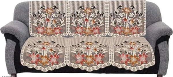 Dakshya Industries  White  Printed Cotton Sofa cover - Cotton, Floral Printed, Multipack 1